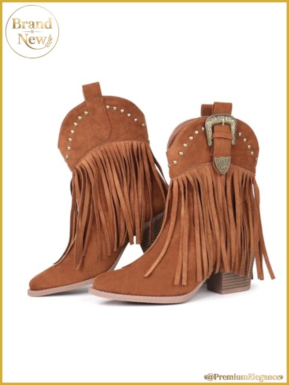 Suede Western Ankle Booties Fringe Studded Snip Toe Pull On